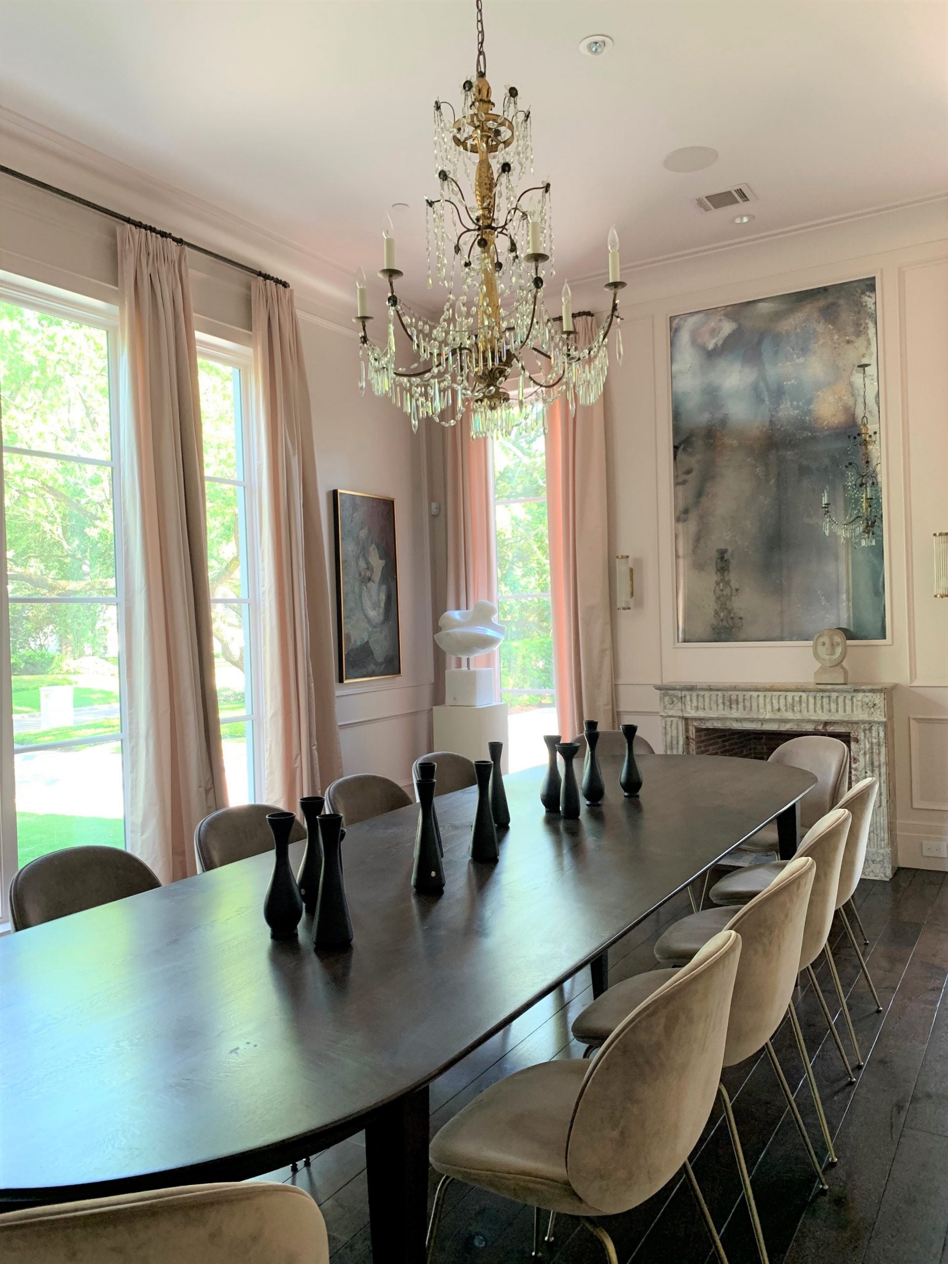 Segreto Paint palette room featuring custom paint cans and color swatches in the Segreto Finishes showroom
