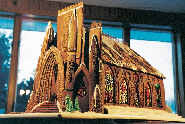 Detailed gingerbread mansion with architectural decorations — Monica's holiday creation on Segreto Finishes blog