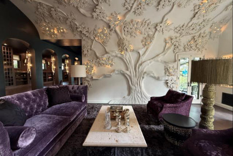 Completed sculptural plaster tree installation by Segreto Finishes