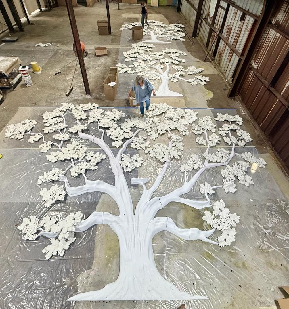 Full-scale layout of the sculptural tree installation at Segreto's Houston production studio