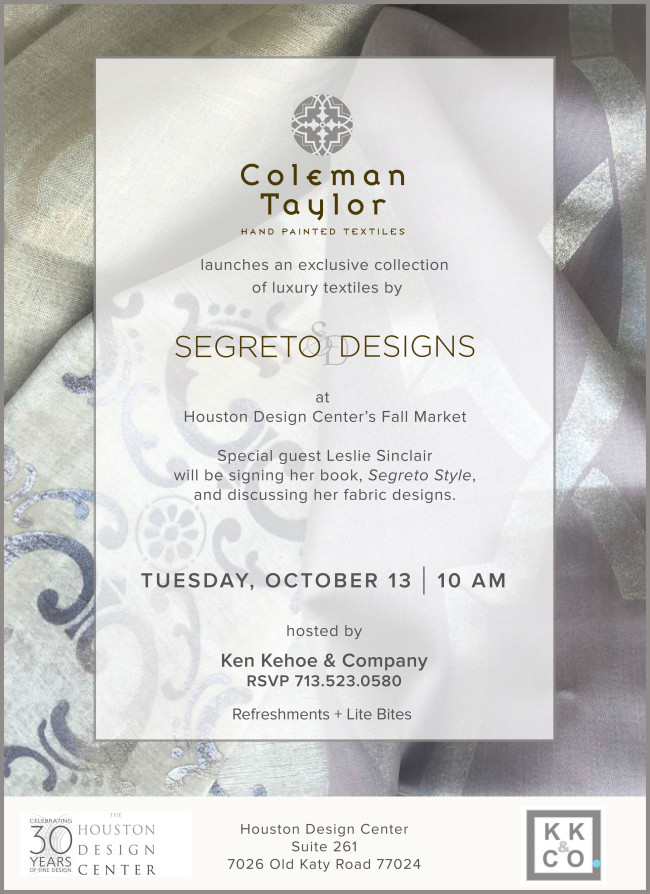SD-HoustonLaunch,Segreto Secrets Blog-Segreto Designs for Coleman Taylor Textiles