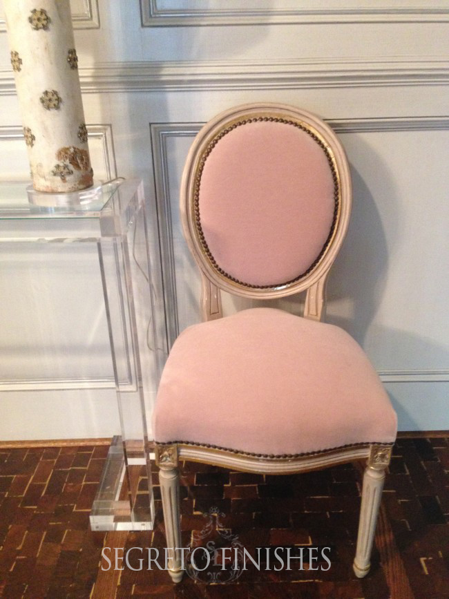 refurbished chair in pink mohair