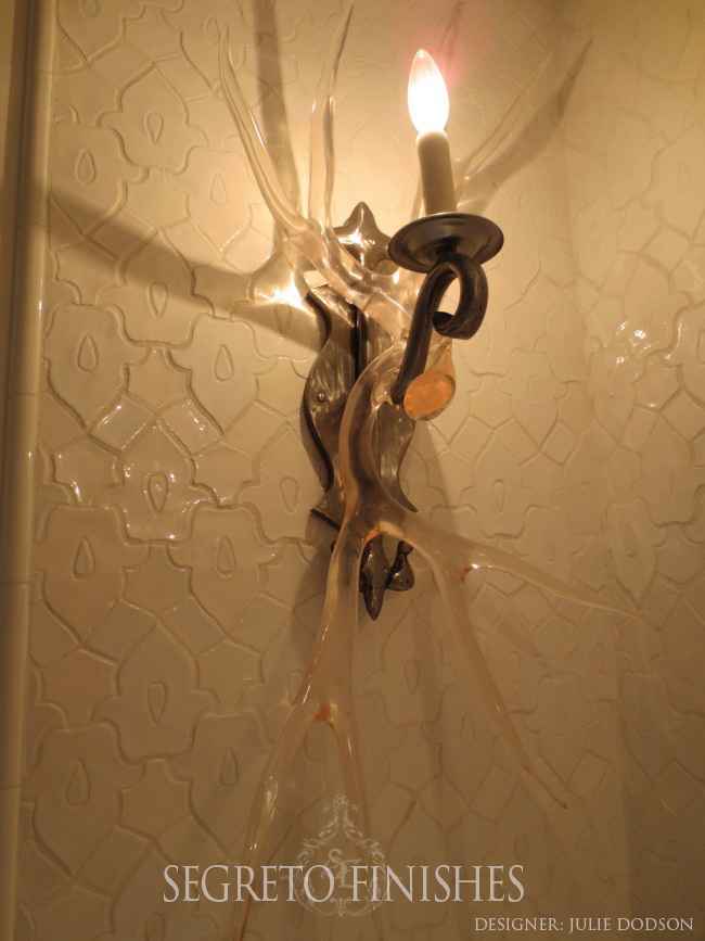 Beautiful Tile Acrylic Antler and Sconce in Bathroom - Segreto