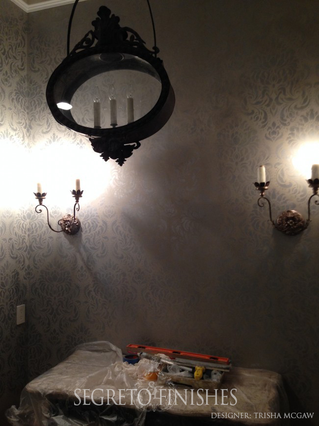 Dramatic Powder Room with Walls by Segreto for Trisha McGaw