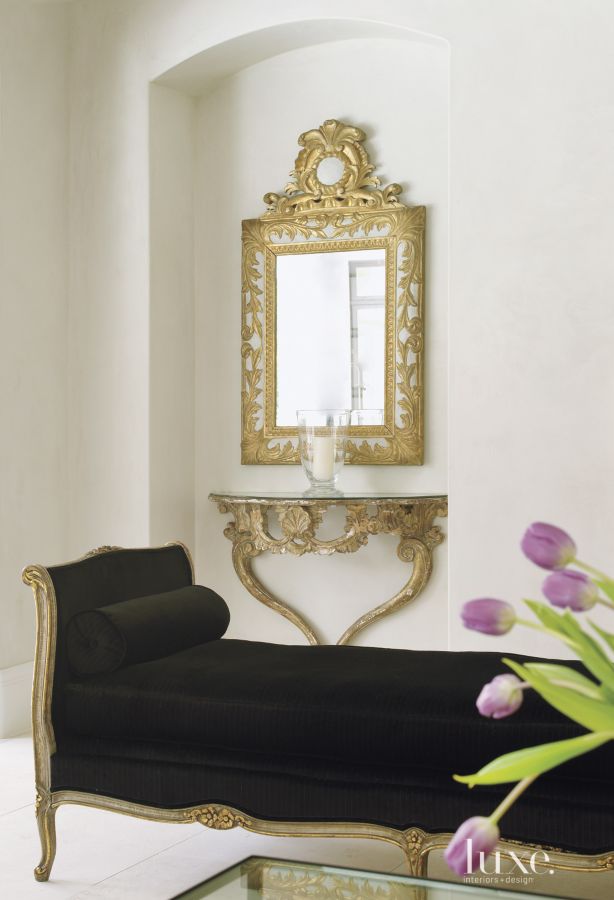 Segreto Secrets - Modern Meets French Country - Black Settee with Antique Gold Mirror