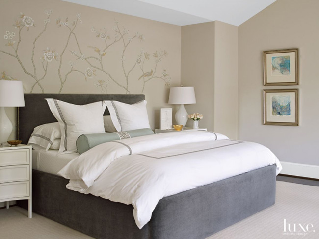 A Transitional Home - Bedroom with Segreto Accent Wall Mural