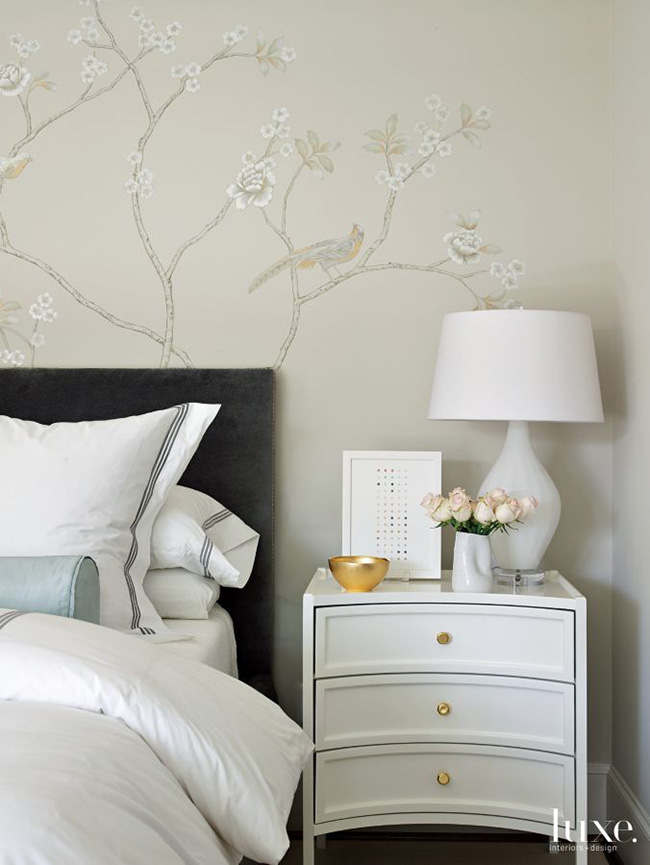 A Transitional Home - Bedroom Vignette with Segreto Mural