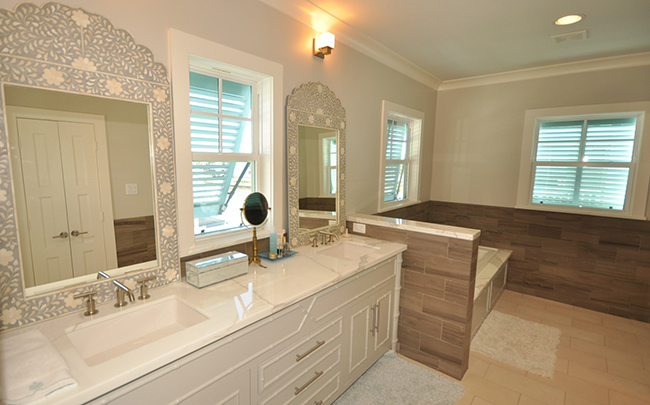 Segreto Secrets - Galveston Beach House - Bathroom with Mother of Pearl Mirrors
