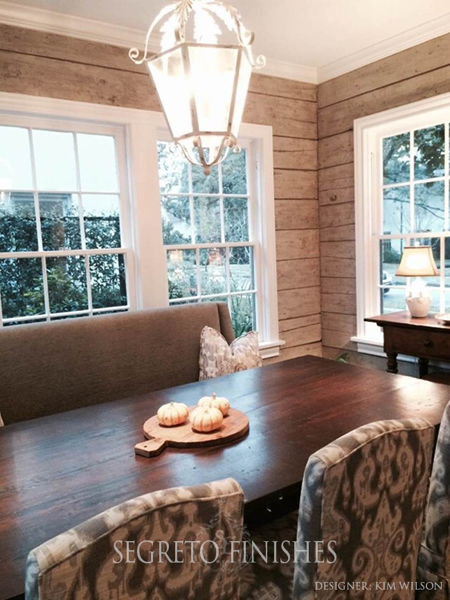 What Segreto Did Last Week! Segreto Secrets Blog! Breakfast Room with Planked Wood Finished to Look Reclaimed