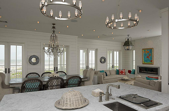 Segreto Secrets - Galveston Beach House - Open Concept Kitchen Den Dining Room