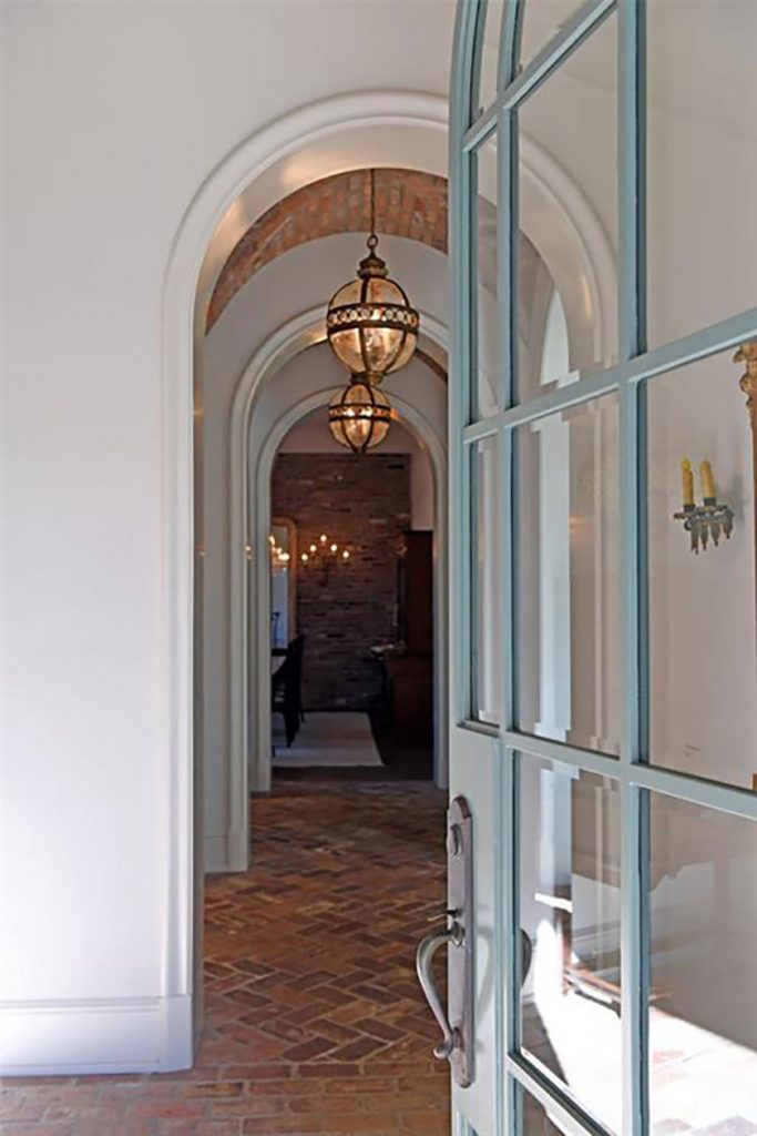 beveled glass doors into foyer