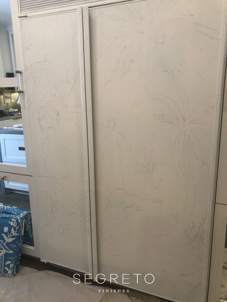 Kitchen fridge with hand drawing