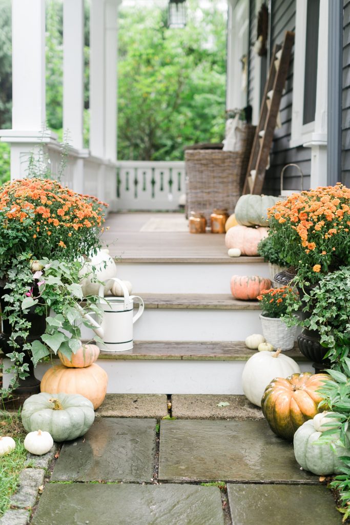 Fall porch with pumpkins