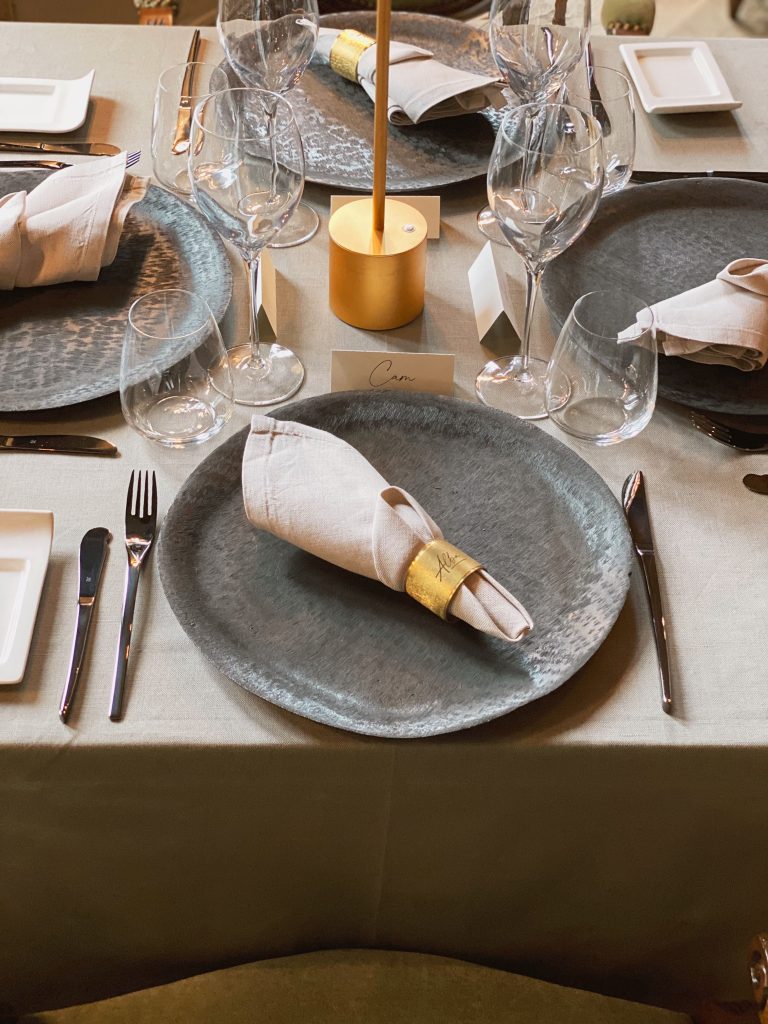 Table setting at upscale restaurant