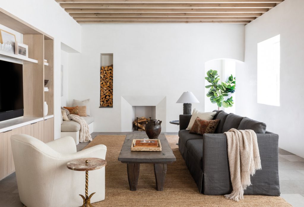 Elegant interior with natural wood and white plaster