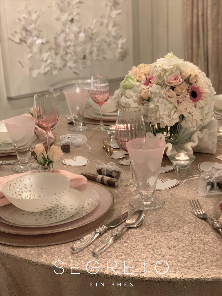 Pink Valentines Day themes table setting
