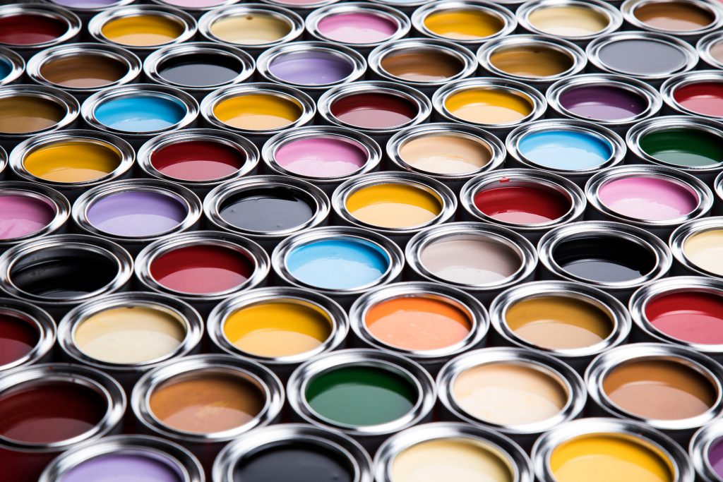 colorful paint cans set